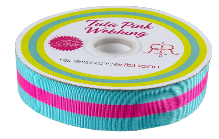 Renaissance Ribbons - 1-1/2" Webbing in Aqua and Pink - One Yard