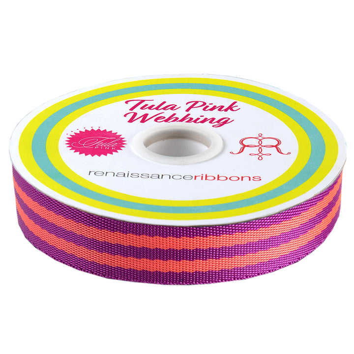 Renaissance Ribbons - 1" Tula Pink Webbing - Tula Pink Webbing in Watermelon and Plum - TKS-91 1" Col 01 - One Yard