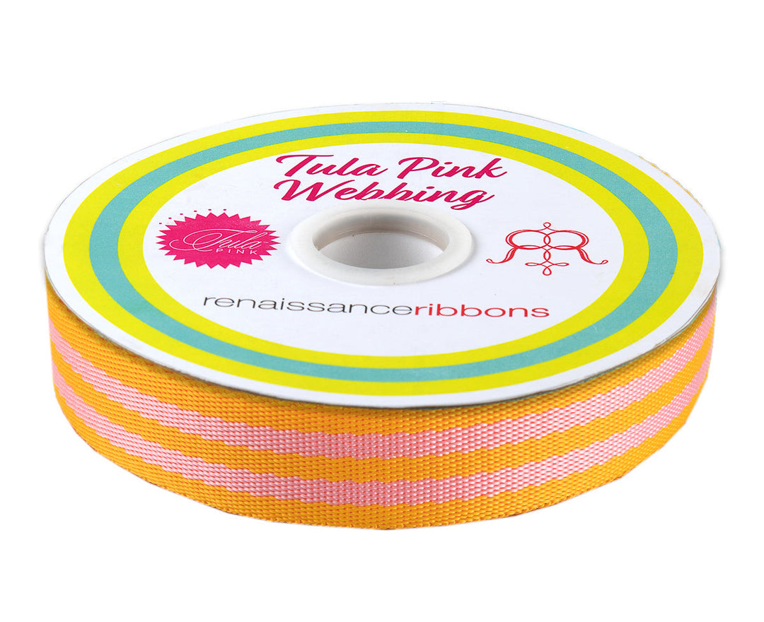 Renaissance Ribbons - 1" Tula Pink Webbing - Tula Pink Webbing in Pink and Orange - TKS-91 1" Col 02 - One Yard