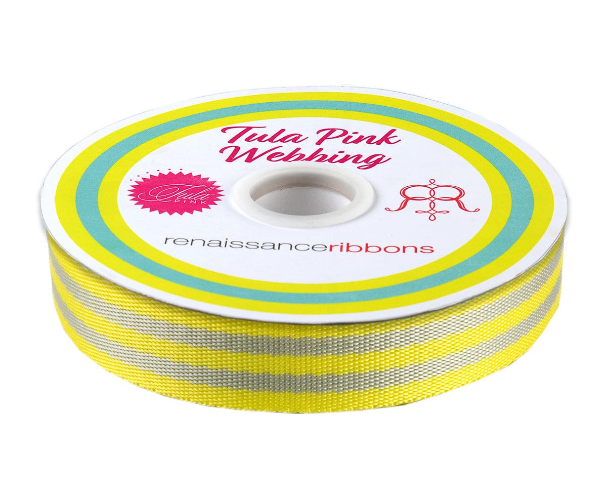 Renaissance Ribbons - 1" Tula Pink Webbing - Tula Pink Webbing in Grey and Neon Yellow - TKS-91 1" Col 03 - One Yard